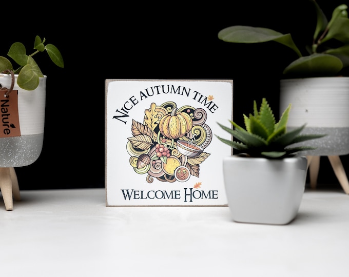 Autumn Decoration Wooden Block "Nice Autum Time" Shelf Table Decoration