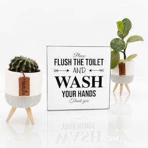 Toilet Sign Exhibitor &quot;Flush the Toilet and Wash your Hands&quot; Farmhouse Design Guest Toilet