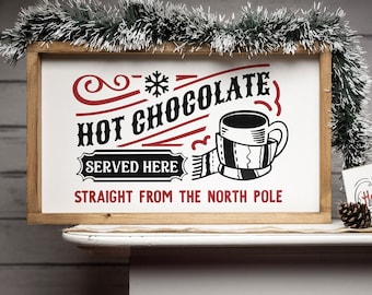 Farmhouse Weihnachtsdekoration Schild "Hot Chocolate" Holzwandbild zum hinstellen oder aufhängen Echtholz mit Wechselinlay