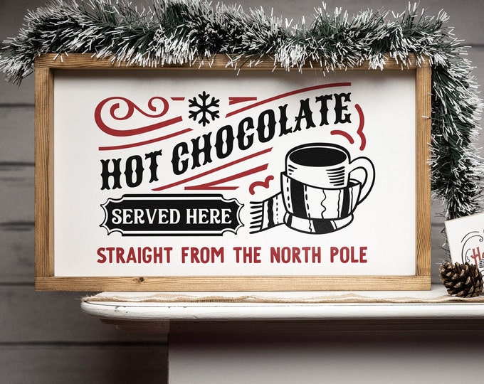 Farmhouse Christmas Decoration Sign "Hot Chocolate" Wooden wall mural to put or hang Real wood with interchangeable inlay