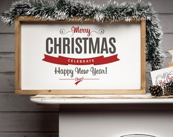 Farmhouse Weihnachtsdekoration Schild "Merry Christmas" Holzwandbild zum hinstellen oder aufhängen Echtholz mit Wechselinlay