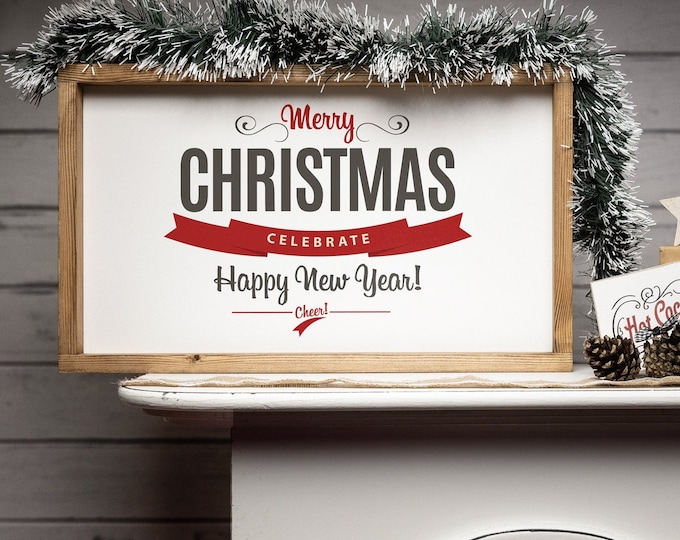 Farmhouse Christmas Decoration Sign "Merry Christmas" Wooden mural to put or hang Real wood with interchangeable inlay