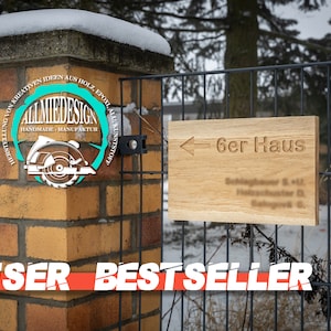 Chain link fence or double rod mats Nameplate front door made of oak wood with own engraving, door sign wood, personalized wooden sign