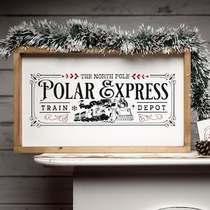 Farmhouse Christmas decoration sign "Polar Express" wooden mural to put or hang real wood with interchangeable inlay