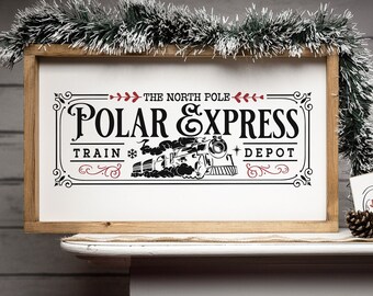 Farmhouse Weihnachtsdeko Schild "Polar Express" Holzwandbild zum hinstellen oder aufhängen Echtholz mit Wechselinlay