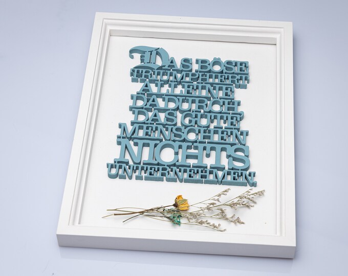 Mural with 3D letters and dried flowers on the theme no War no war... "Edmund Burke" has the appropriate quote to our helplessness