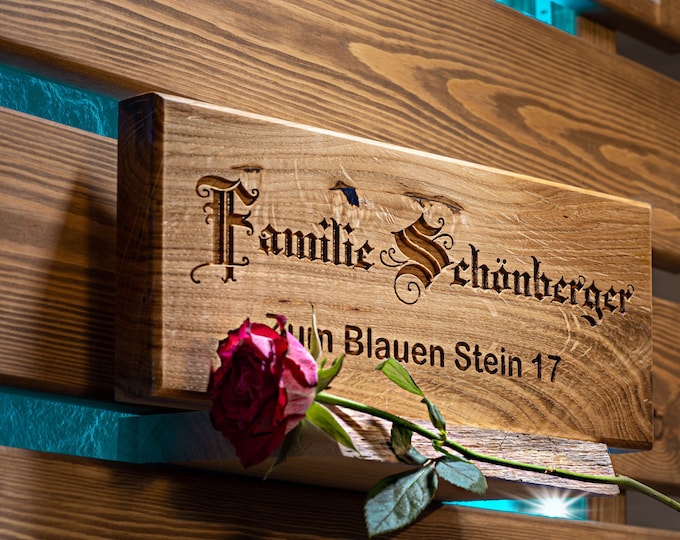 Nameplate front door made of solid oak wood with your own engraving 20 to 40 cm, door sign wood, personalized wooden sign also for outdoor