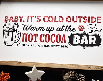 Farmhouse Weihnachtsdeko Schild "HOT COCOA Bar" Holzwandbild zum hinstellen oder aufhängen Echtholz