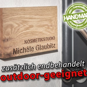 Plaque de porte d'entrée en bois de chêne massif avec votre propre gravure 20 x 12 cm, plaque de porte en bois, plaque en bois personnalisée