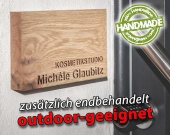 Namensschild Haustür aus massivem Eichenholz mit eigener Gravur 20 x 12 cm, Türschild Holz, personalisiertes Holzschild