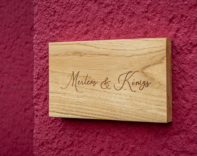 Name plate front door made of solid oak wood with own engraving 20 x 12 cm, door sign wood, personalized wooden sign bell sign