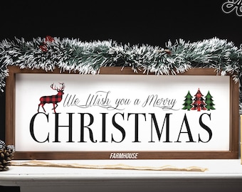 Farmhouse Weihnachtsdekoration Schild "We Wish you a Merry Christmas" Holzwandbild zum hinstellen oder aufhängen Echtholz