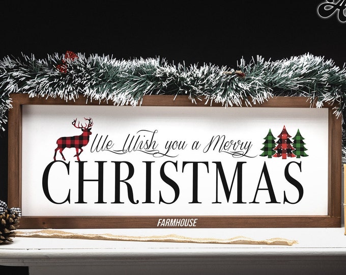 Farmhouse Christmas Decoration Sign "We Wish you a Merry Christmas" Wooden wall mural to put or hang real wood