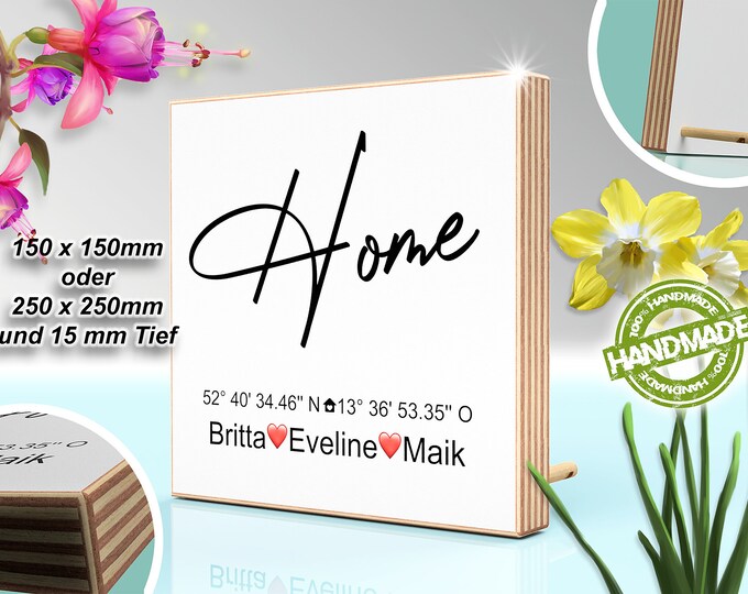 HOME Wooden sign with GPS coordinates individually personalized to put or hang great gift idea