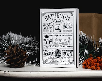 Toiletten Badezimmer Schild Aussteller "Bathroom Rules" Farmhouse Design Gästetoilette