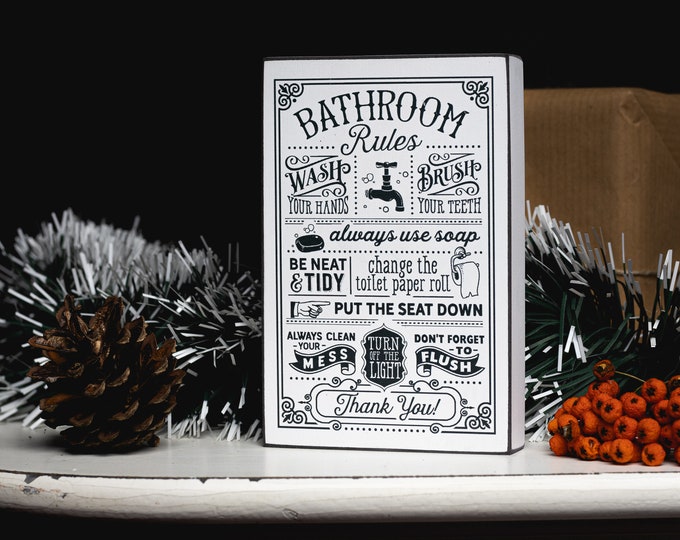 Toilets Bathroom Sign Exhibitors "Bathroom Rules" Farmhouse Design Guest Toilet