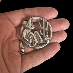 Vintage Silverman bros SB sterling silver Mexican man brooch drunk cactus pin sombrero quirky figural unusual silver