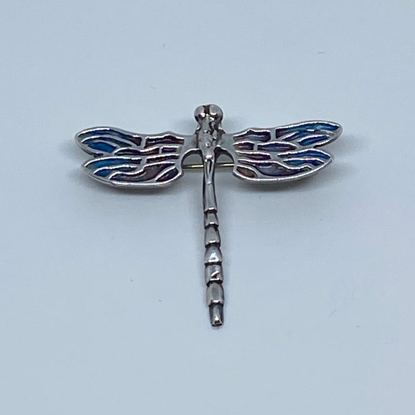 Norman grant silver enamel dragonfly brooch