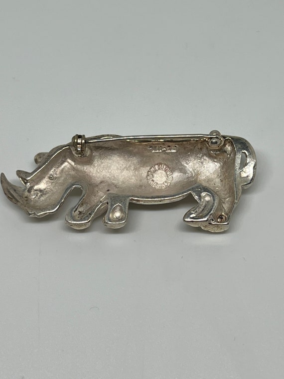 Large vintage sterling silver Mexican rhino rhino… - image 4