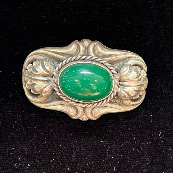 Antique art nouveau silver chrysoprase brooch skonvirke arts and crafts unusualmtare pin