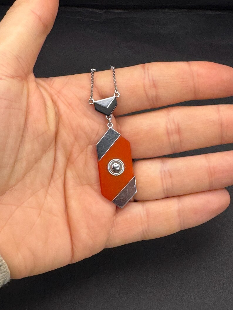 Art Deco Machine Age Jakob Bengel Galalith and Chrome Necklace Vintage ...