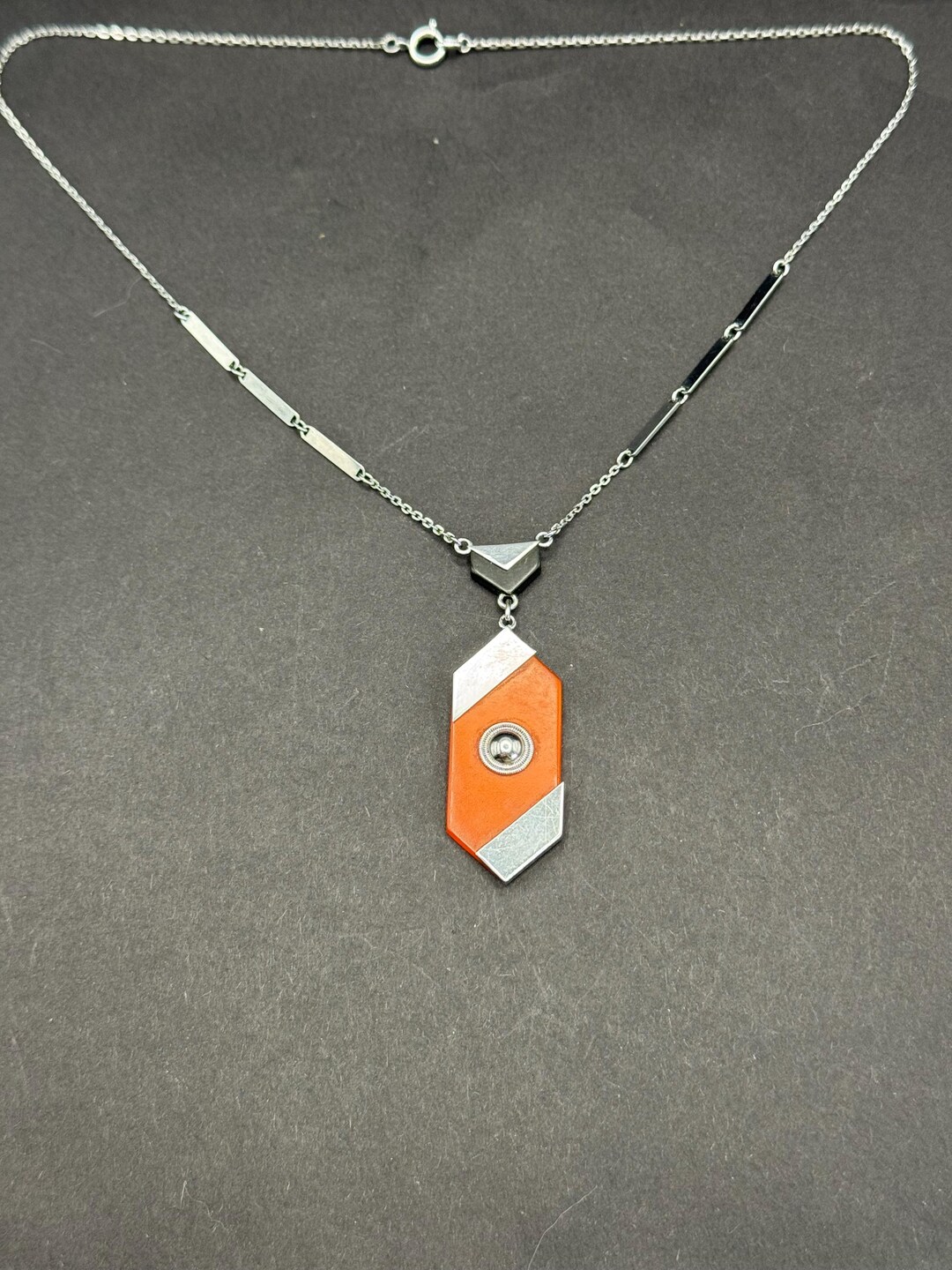Art Deco Machine Age Jakob Bengel Galalith and Chrome Necklace Vintage ...