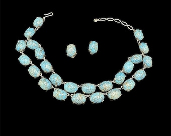 Vintage Faux Turquoise Cabochon Necklace & Earrings, 1960s Set