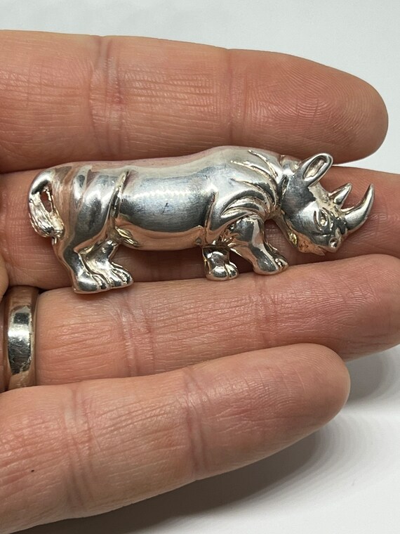 Large vintage sterling silver Mexican rhino rhino… - image 1