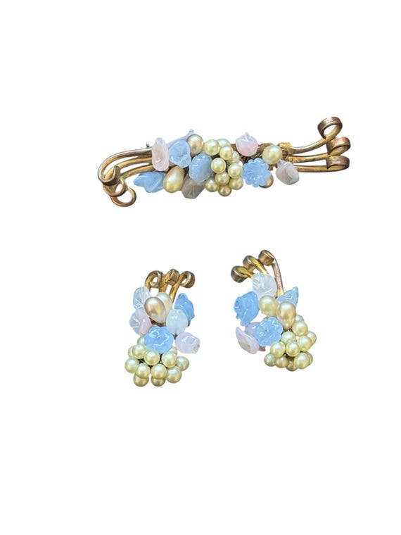 Anciennes Boucles D'Oreilles Clips Vintage - Pâte De Verre Et Strass - Marque Rousselet ? - TRÈS BON ÉTAT