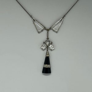 Superb art deco open back glass rivière necklace with galalith paste pendant unusual