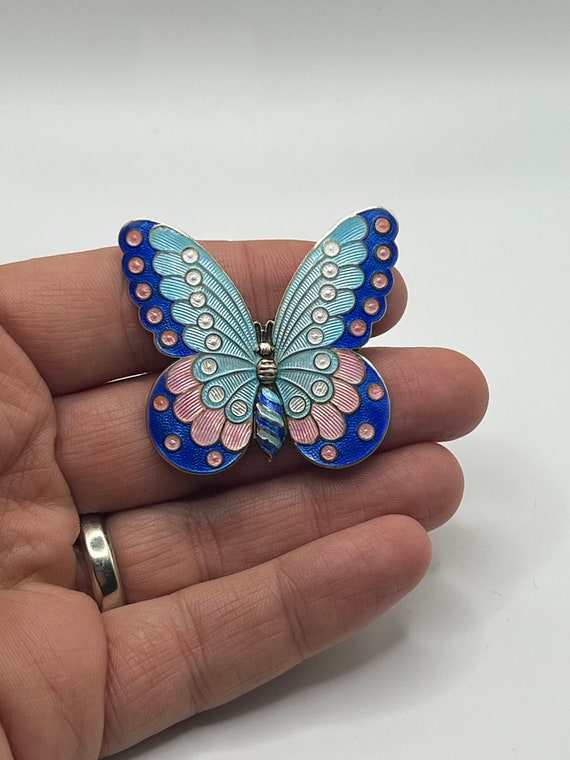 Beautiful vintage silver gilt enamel butterfly bro