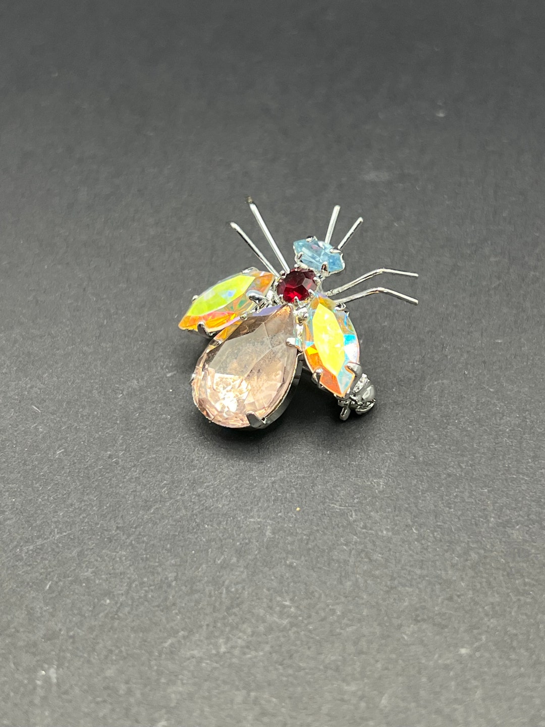 チェコガラス ビンテージ ブローチ オーロラカラークリスタルガラス フィリグリー チェコガラス ビンテージ ブローチ オーロラカラークリスタル