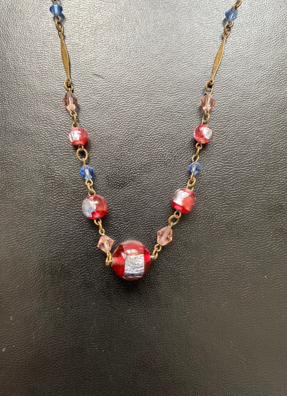 Vintage art deco 1920s czech foil glass bead neckl