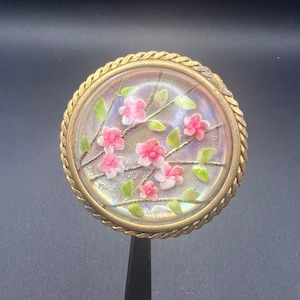 Fabulous vintage 1940s reverse carved lucite brass mounted french brooch uv reactive rare flowers floral 3D unusual large size