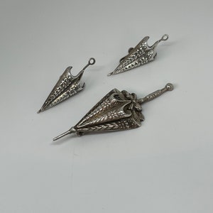 Quirky vintage designer sterling silver signed Lang umbrella parasol necklace earring set jewellery quirky kitsch jewellery set brooch