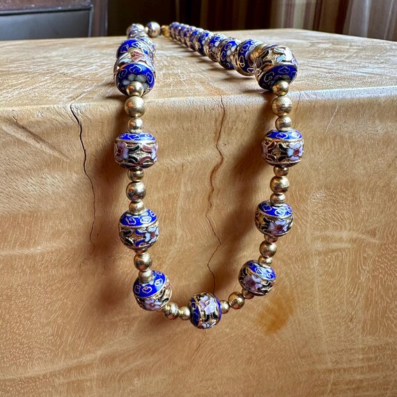 Cloisonné beaded necklace with brass clasp and filler beads