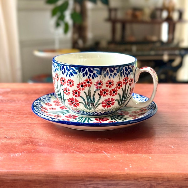 Polish ceramic teacup and saucer