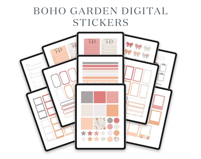 Boho Digital Planner Stickers | Customizable and Fun | Instant Download for Planners and Journals | Goodnotes Sticker Set