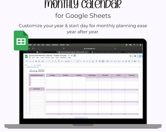 Google Sheets 12-Month Calendar - January Start