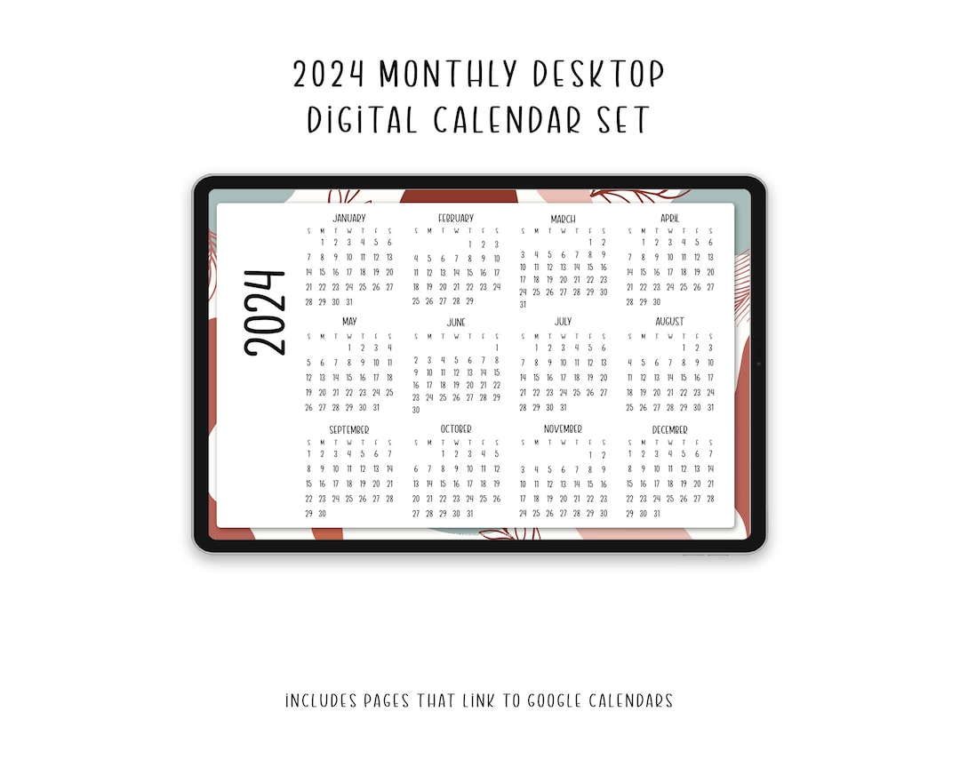 2024 Monthly Digital Calendar 2024 Monthly Calendar Desktop Etsy