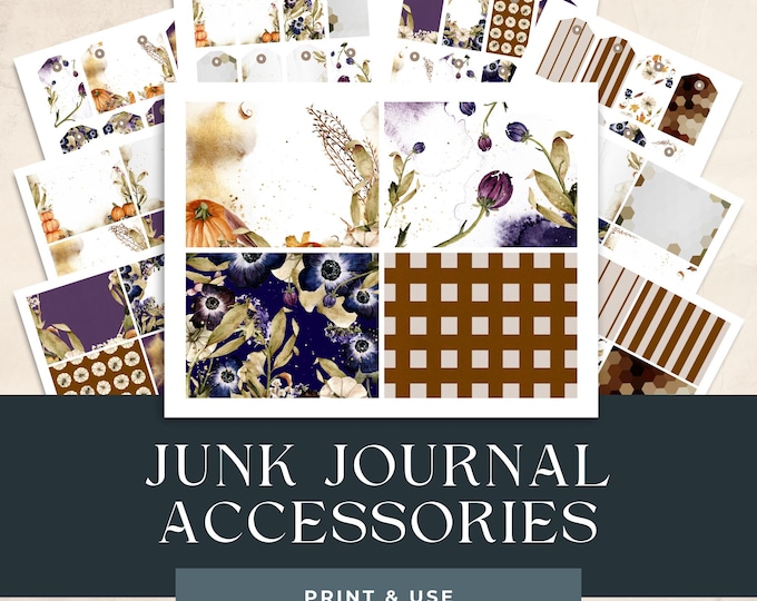 Junk Journal Supplies Spring, Digital Printable Ephemera, Scrapbooking Kit, Purple Vintage Journal Pages, Crafting