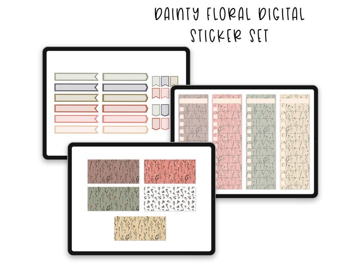 Dainty Floral Digital Planner Stickers | Customizable and Fun | Instant Download for Planners and Journals | Goodnotes Sticker Set