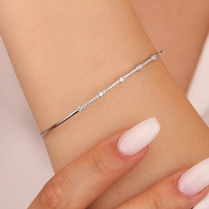 14k Gold Curved Bracelet with Sparkling Diamonds / 14k White Gold and Diamond Curved Bracelet / Gold Bracelet with Stunning Diamond