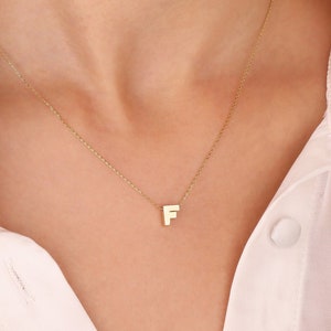 Collar con inicial de oro macizo de 14 k / Collar con inicial, Joyas personalizadas / Regalos personalizados / Collar con letras / Regalos para ella