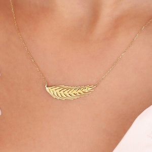 Solid Gold Wheat Necklace/ 14k Gold Wheat Nature Necklace/ Valentine Day Gift, Wedding Gift/ Gold Wheat Head Necklace/  Gift For Her