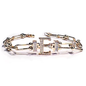 Pulsera con inicial / Pulsera con nombre personalizado / Pulsera con inicial de diamantes / Pulsera con diamantes personalizada en oro de 14 k / Pulsera para mejores amigos