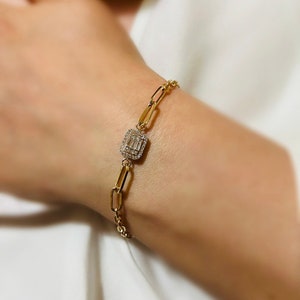 14K Yellow Gold / Baguette Diamond Bracelet Jewelry / Genuine 14k Solid Gold / Gold Bracelet / Gifts For Mom / Mother&#39;s Day Gift