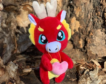 Eastern Dragon Plush: Handmade Minky Stuffed Animal with Heart