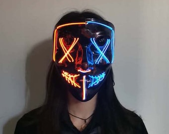 Light Up LED Purge Movie DJ Rave Festival Halloween Costume Cosplay BLUE Mask! Light Up LED Purge Movie DJ Rave Festival Halloween Costume Cosplay BLUE Mask!