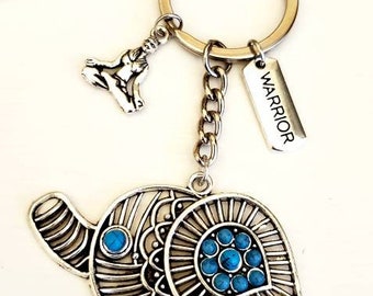 Large silver tone elephant split ring keychain with charms